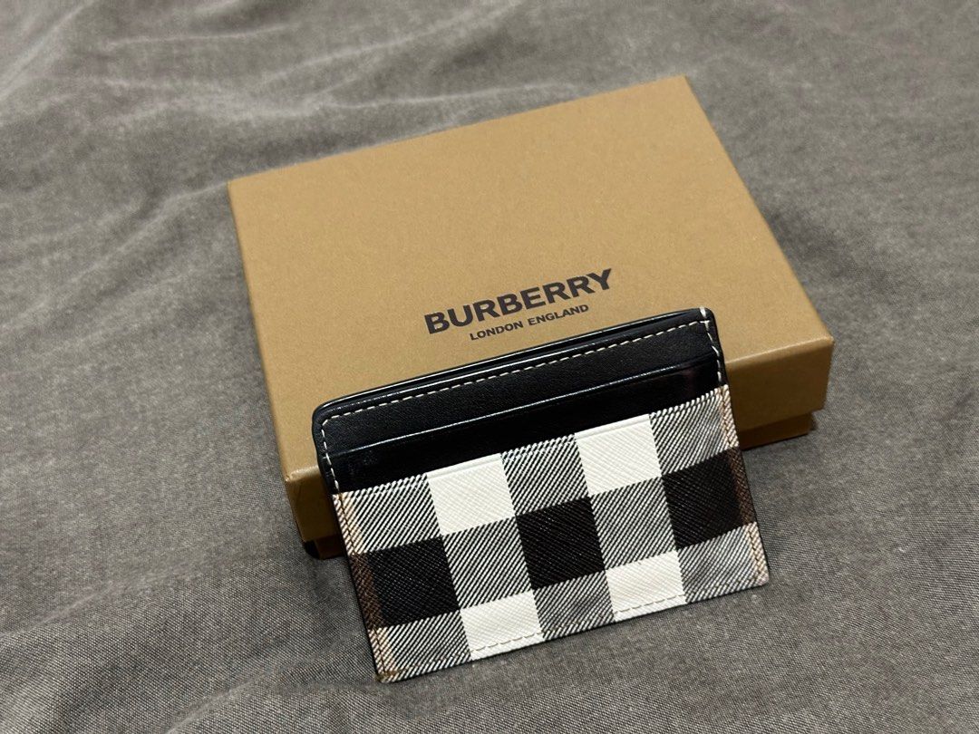 London check and leather card case top