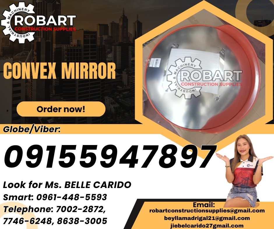 Convex Mirror (Category: Construction Tools & Equipment) located in Manila. Submitted by bellarobart (Listing ID 1331949485, Image 1). Description: Convex Mirror Size: 24" (60cm) 𝑹𝑶𝑩𝑨𝑹𝑻 𝑪𝑶𝑵𝑺𝑻𝑹𝑼𝑪𝑻𝑰𝑶𝑵 𝑺𝑼𝑷𝑷𝑳𝑰𝑬𝑺 Office Address: 1405 Yuseco St. Sta Cruz Manila SEND US MESSAGE FOR INQUIRIES ‼️ ‼️ Glb/Vibr: 0915-594-7897 Smrt: 0961-448-5593 Landline: (7746-6248 / 7002-2872) 𝓛𝓞𝓞𝓚 𝓕𝓞𝓡 𝓑𝓔𝓛𝓛𝓔 🔵 100% Trusted Supplier 🔵