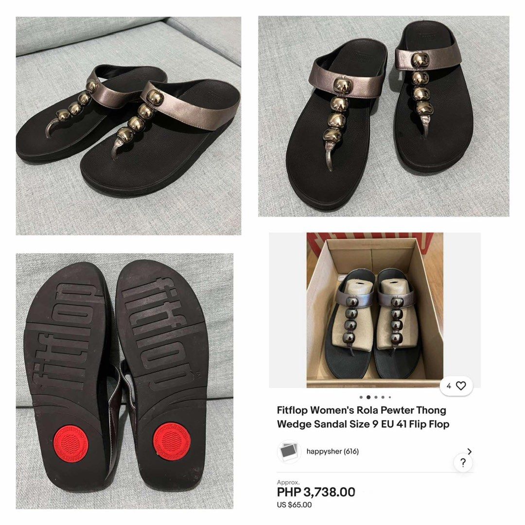 FITFLOP Rola Pewter Thong Wedge Women s Fashion Footwear Sandals on Carousell