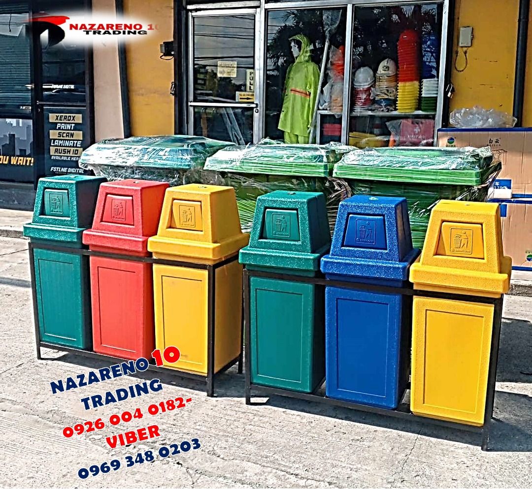 HOODED SEGREGATION BIN WASTE BIN (Category: Waste Bins & Bags) located in Las Pinas. Submitted by itsmegelai.ram (Listing ID 1331938038, Image 1). Description: HOODED TRASH BIN Made in non-toxic Polyurethane Plastic Easy to clean, carry and move Sizes in Small, Medium, Large & Extra Large Also available: Metal Frame for 2 slots, 3 slots & 4 slots! Segregation Label & Company Logo **For posting price only** WE OFFER DISCOUNT IN BULK ORDERS For mor