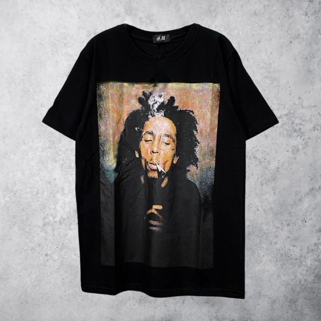 Kaos T Shirt Bob Marley H M Hitam Fesyen Pria Pakaian Atasan di Carousell