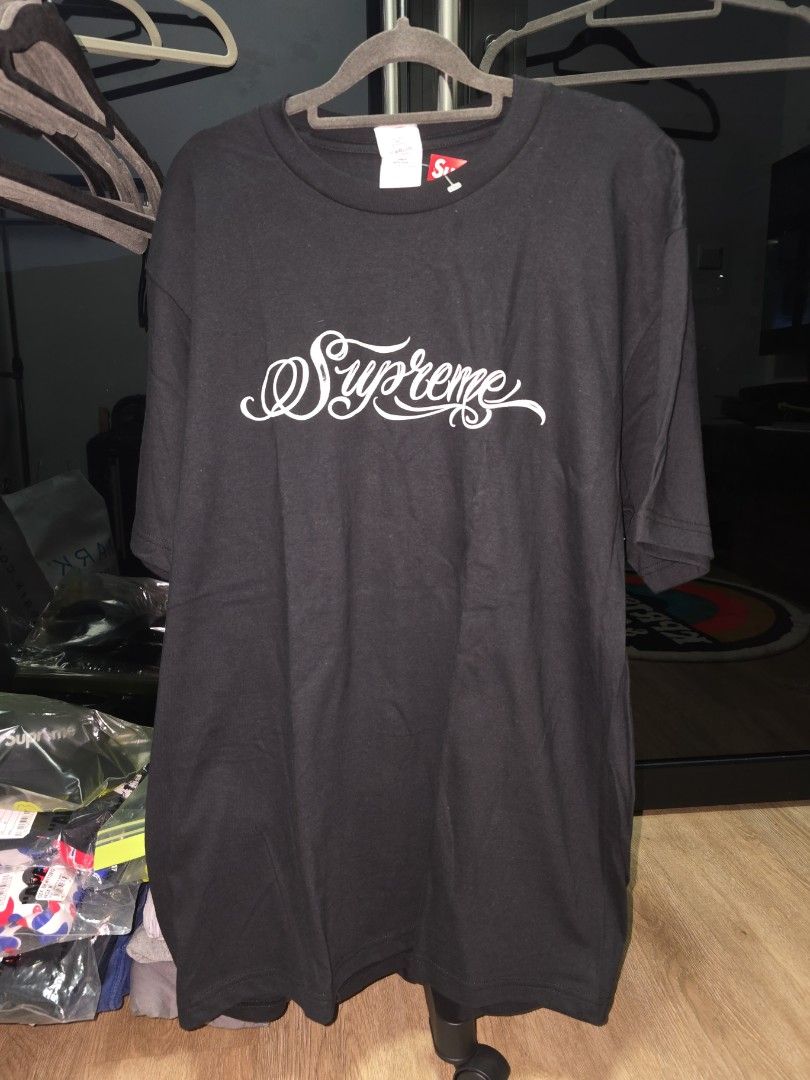Supreme Script tee (Category: Tshirts & Polo Shirts) located in Singapore. Submitted by mightybananacake (Listing ID 1331969225, Image 1). Description: Authentic Supreme Script tee bought from Supreme London Add $5 for delivery to your nearest mrt.
