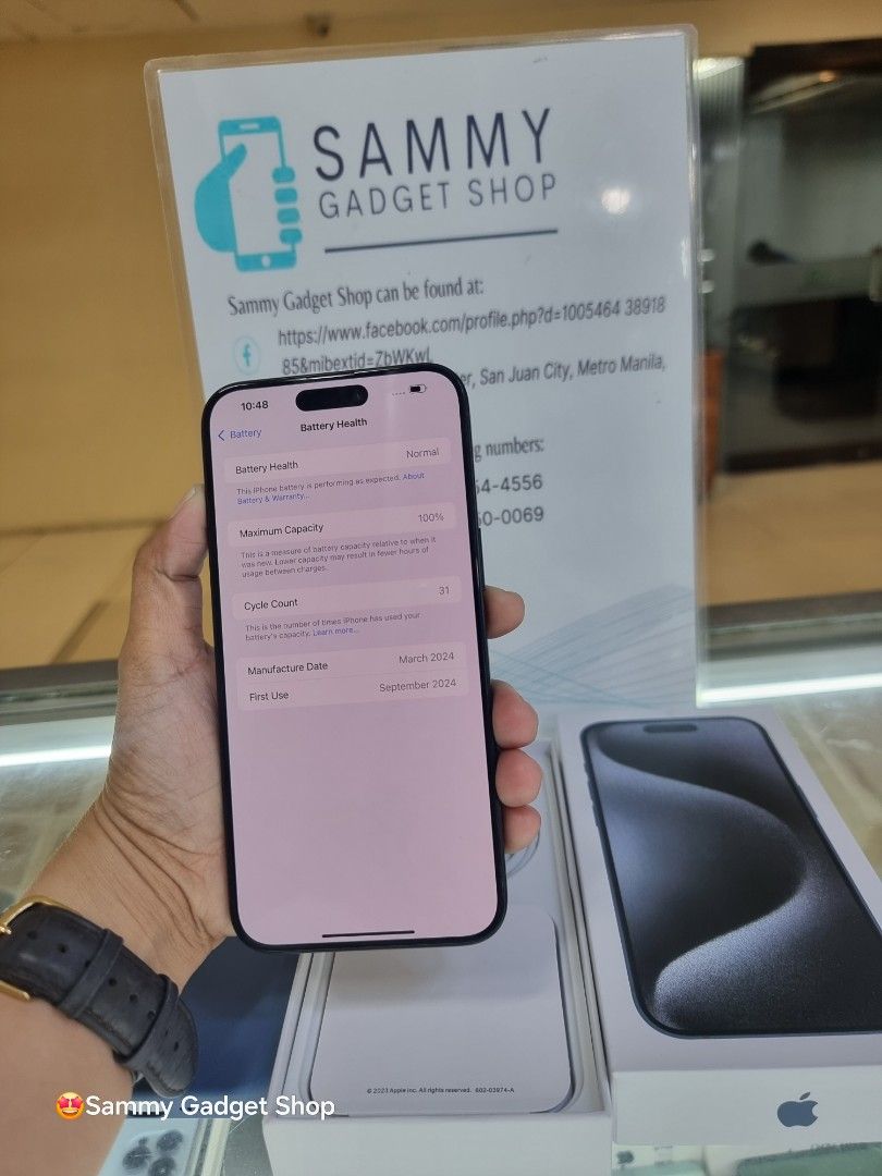 15promax 256 Preloved (Category: iPhone 15 Series) located in Quezon City. Submitted by ronalynac40976 (Listing ID 1332179103, Image 3). Description: Iphone 15promax factory unlock 100% batteri health Parts service in apple/Genuine good condition With 3uTools Makinis Pakibasa po at tingnan ang post kaya medu mabab po ang price Pick up store in greenhills shopping center We accept swap creditcard We accept ggives & spaylater Dm or call for fast tr