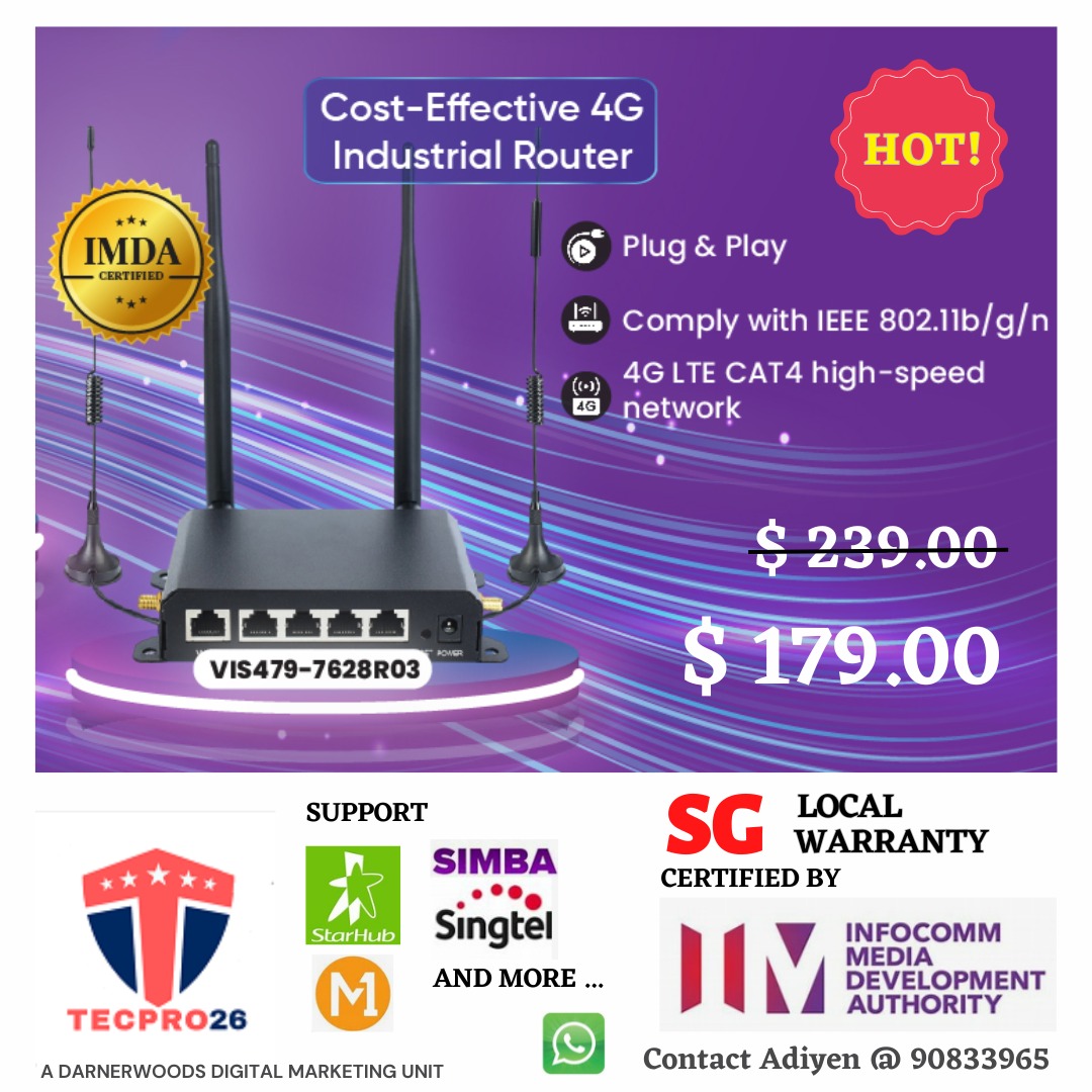 2.4G 300MBPS INDUSTRIAL GRADE ROUTER DUAL ANTENA SUPPORT SG SIM CARDS