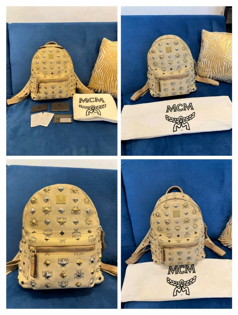 💋 MCM Visetos Small Stud Side Stark Backpack (Category: Luxury Bags & Wallets) located in Clarin. Submitted by myclosetph143 (Listing ID 1332152722, Image 3). Description: MCM Visetos Small Stud Side Stark Backpack Complete inclusions Guaranteed Authentic 💯 Like new 14,980p last price.