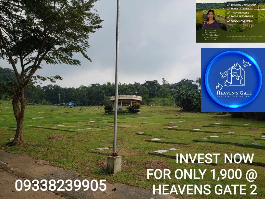 Affordable develop memorial lot in Antipolo Rizal (Category: Memorial Lot) located in Arayat. Submitted by montylaida (Listing ID 1332205195, Image 2). Description: 👉 Offers lawn lots, family estate, and other memorial options 👉 Offers lawn lots, family estate, and other memorial options from different memorial parks in Antipolo. Memorial lots are a great investment because: ✅ High Value Appreciation ✅ NO MAINTENANCE FEE ✅ Well-maintained ✅ Bea