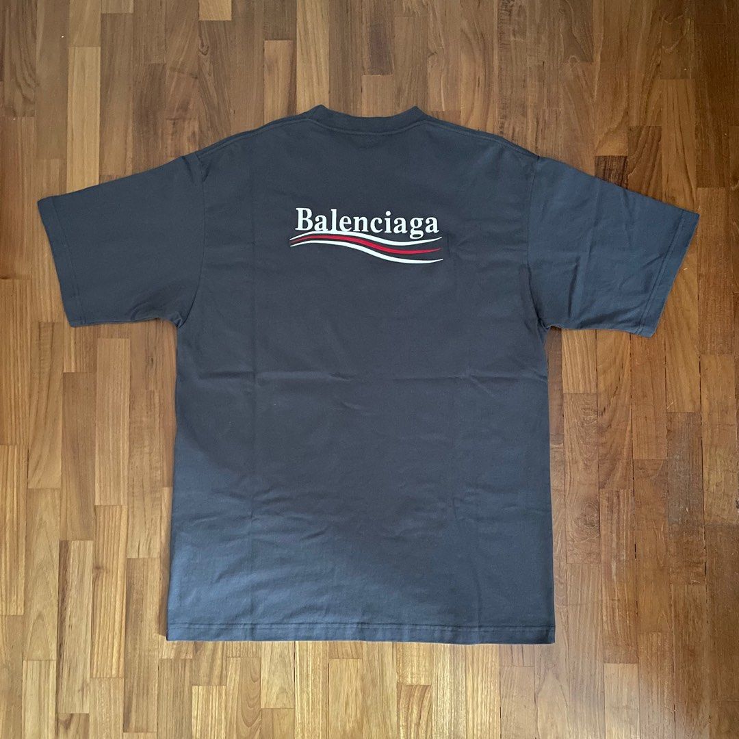 Balenciaga Embroidered Political Campaign Dark Grey Tee, Men's - Main Image