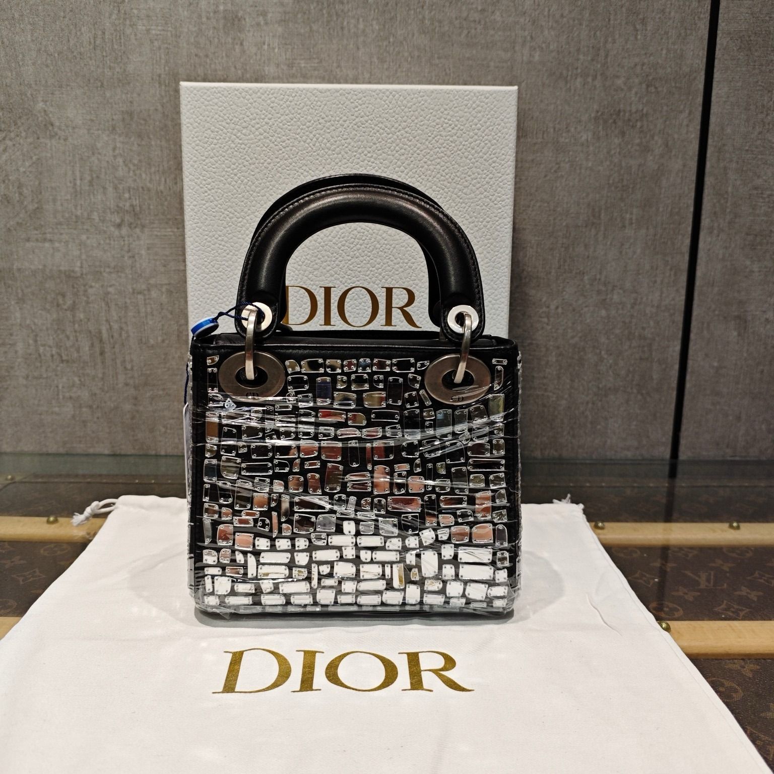 Dior Lady Dior Mirror Mosaic in Black Lambskin, Luxury, Bags