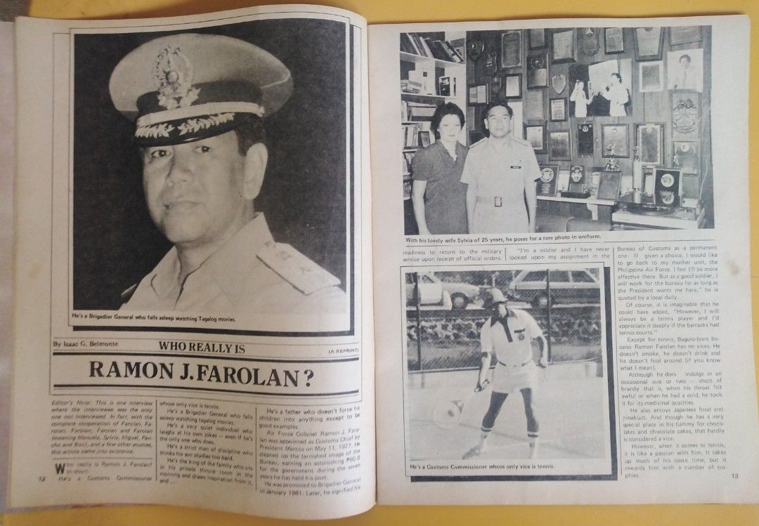 Gen Ramon Ragaza (EXTREMELY RARE) 1984 Star! Magazine, Gen. Fidel Ramos/Gen. Ramon ...