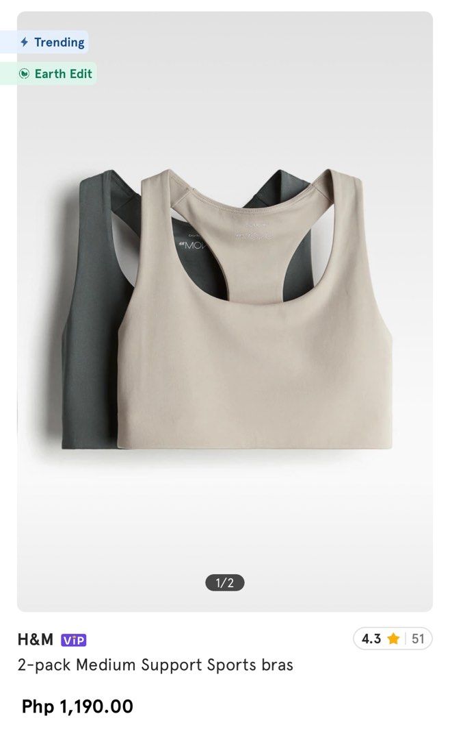 H M Medium Support Sports Bra Men s Fashion Activewear on Carousell