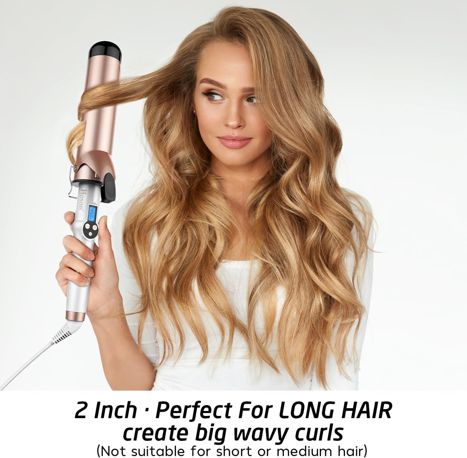 Hoson 2 Inch Curling Iron Large Barrel Long Barrel Curling Wand Dual Voltage Ceramic Tourmaline Coating with LCD Display Glove Include 2 inches Women s Fashion Watches Accessories Hair Accessories on ...