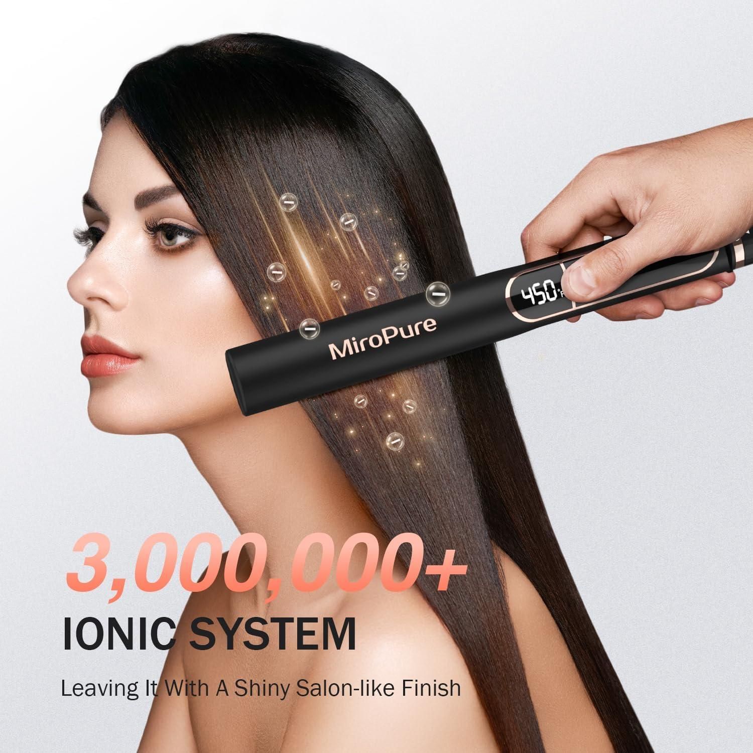 MiroPure Flat Iron Hair Straightener 1 Inch Titanium Plates Hair Straightener with 15S Heat up Professional MCH Ceramic Negative Ion Hair Iron Dual Voltage for Women Hair with Auto Shut Off Black Wome...