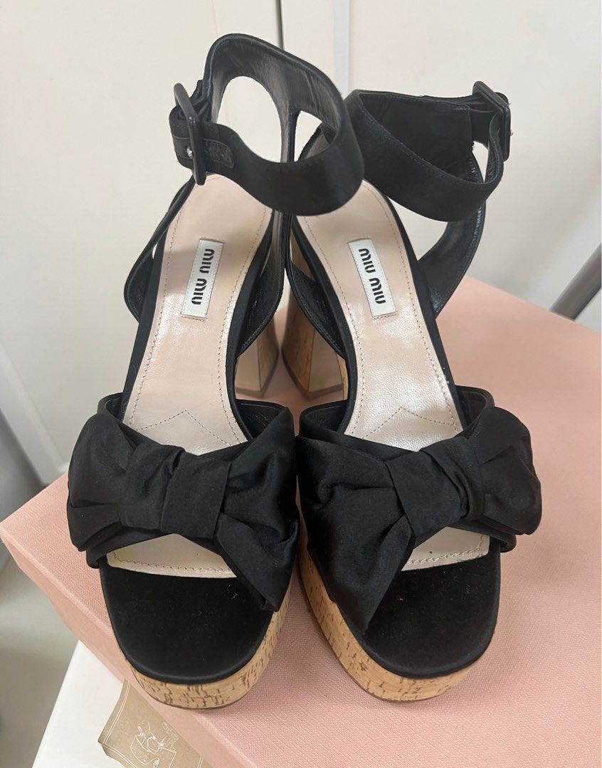 Miu Miu Satin Bow Cork platform sandals Carousell