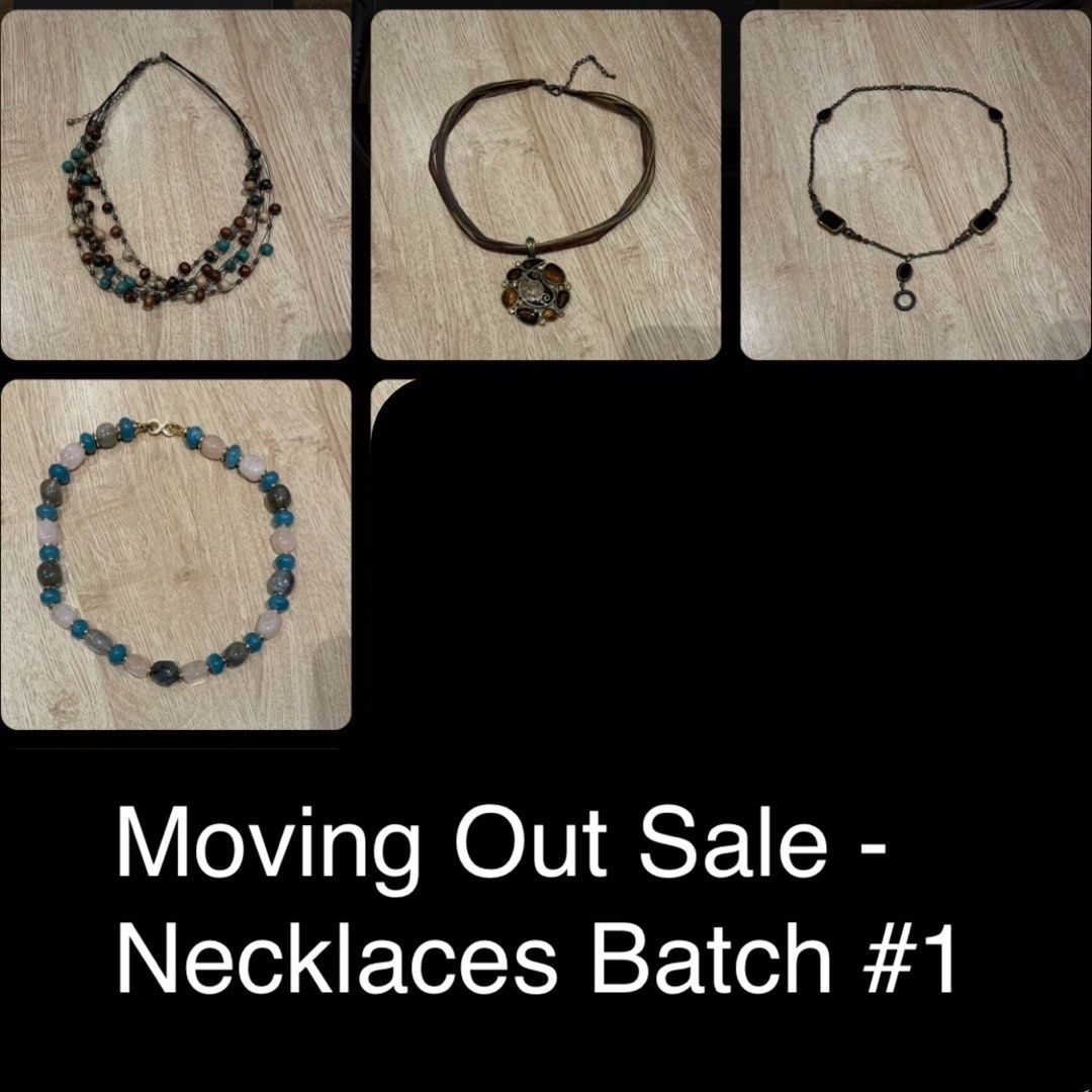 Moving out sale - necklaces batch 1 (Category: Other Accessories) located in Muntinlupa City. Submitted by a.declutterer (Listing ID 1332226732, Image 1). Description: 1. P 150 2. P 300 3. P 150 4. P 450 .