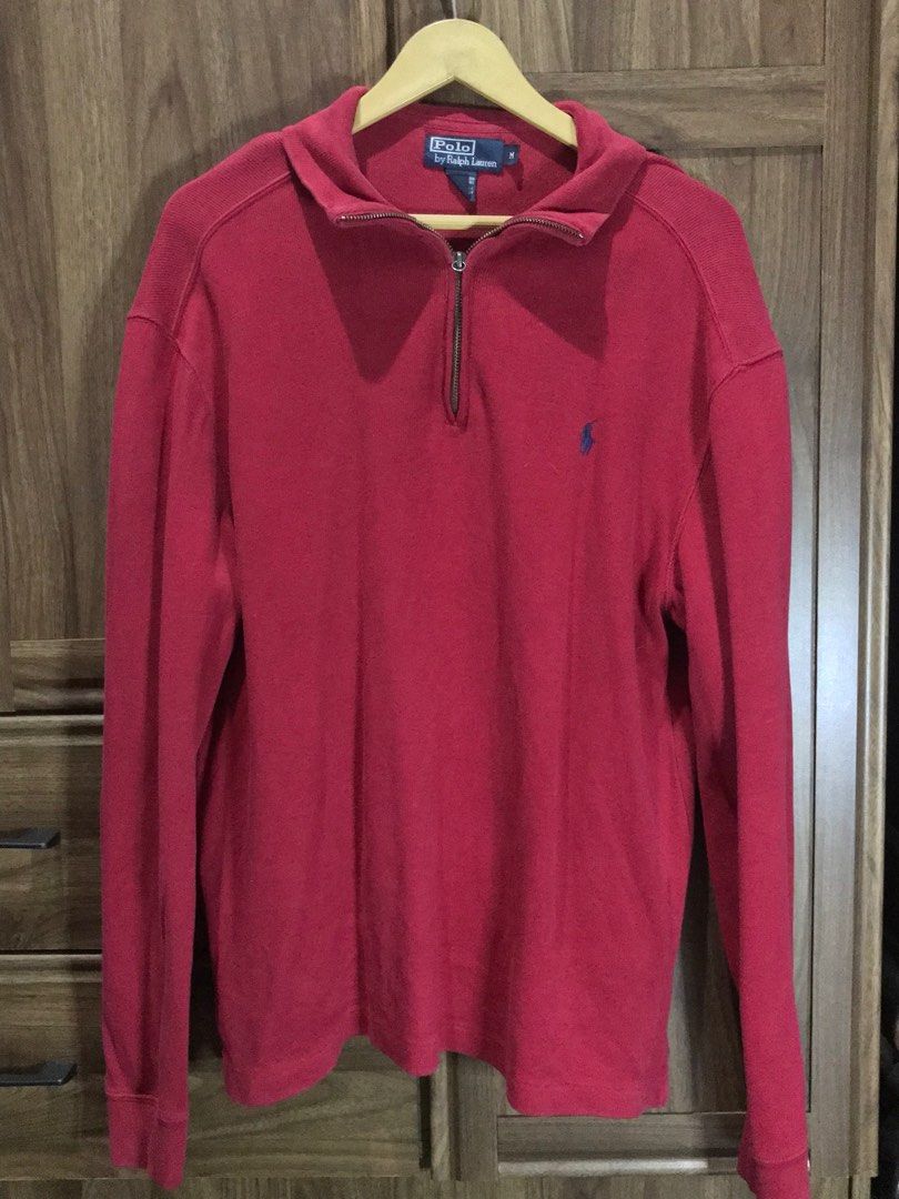 Vintage Ralph Lauren Quarter Zip Sweater in Red Men s Fashion Coats Jackets and Outerwear on Carousell