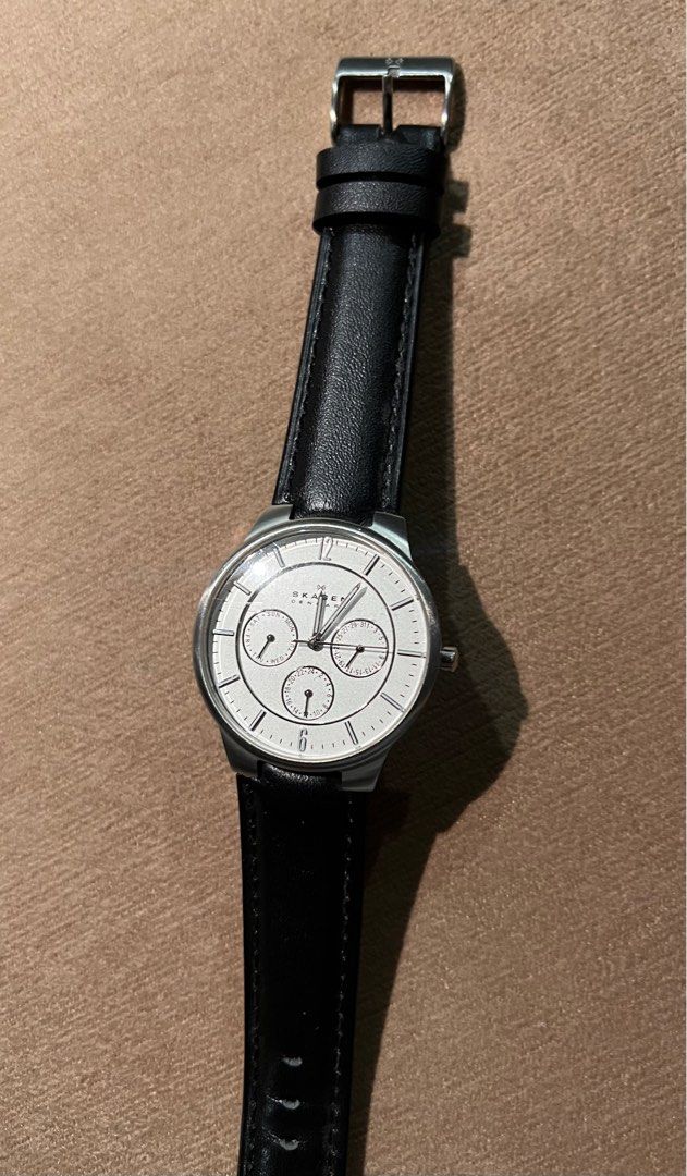 Rare Vintage SKAGEN Men s Watch 331LXSL1 Silver Dial 3 Sub Dials Leather Strap
