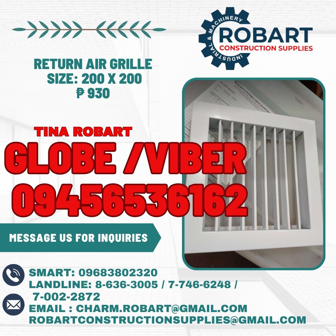 Return Air Grille 200 x 200 (Category: Construction & Building Materials) located in Manila. Submitted by tina.sales (Listing ID 1332189779, Image 1). Description: Return Air Grille 200 x 200 𝑹𝑶𝑩𝑨𝑹𝑻 𝑪𝑶𝑵𝑺𝑻𝑹𝑼𝑪𝑻𝑰𝑶𝑵 𝑺𝑼𝑷𝑷𝑳𝑰𝑬𝑺 𝑶𝒇𝒇𝒊𝒄𝒆 𝑨𝒅𝒅𝒓𝒆𝒔𝒔: 𝟏𝟒𝟎𝟓 𝒀𝒖𝒔𝒆𝒄𝒐 𝑺𝒕. 𝑺𝒕𝒂 𝑪𝒓𝒖𝒛 𝑴𝒂𝒏𝒊𝒍𝒂 𝑺𝑬𝑵𝑫 𝑼𝑺 𝑴𝑬𝑺𝑺𝑨𝑮𝑬 𝑭𝑶𝑹 𝑰𝑵𝑸𝑼𝑰𝑹𝑰𝑬𝑺 ‼️ ‼️ 𝑮𝒍𝒃𝒆 - (𝟢𝟫𝟒𝟓-𝟔𝟓𝟑-𝟔𝟏𝟔𝟐) 𝑻.𝑴. - (𝟢𝟫𝟔𝟖