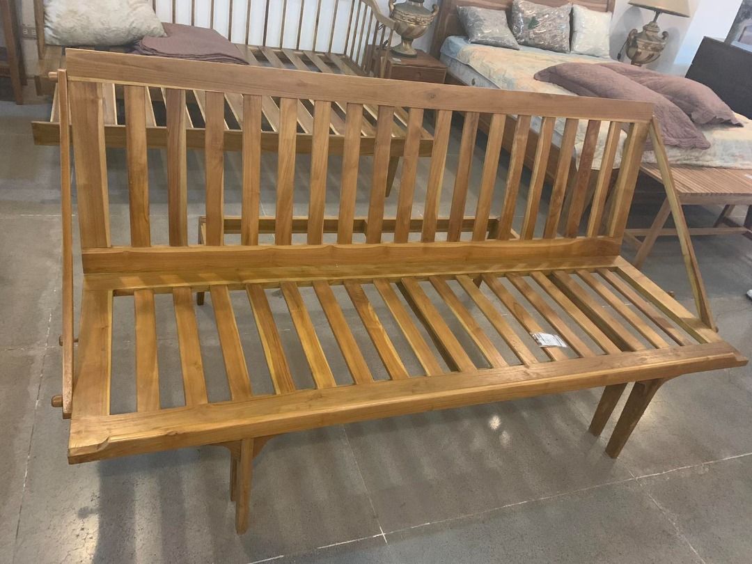 Solid Teak Wood Folding Modern Sofa Bed Frame (Category: Sofas) located in Caloocan City. Submitted by anntinemaddelaaa00 (Listing ID 1332112072, Image 3). Description: ITEM: Handcrafted Solid Teak Wood Folding Modern Sofa Bed Frame SERIES: Gold Teak (Indoor Series) MAIN MATERIAL: Teak Wood (Tectona Grandis) FINISHING: N. Cellulose APPROXIMATE DIMENSIONS: (size may slightly vary due to its handcrafted nature) Bed Frame Form: 190 x 120 x 37 cm Sof