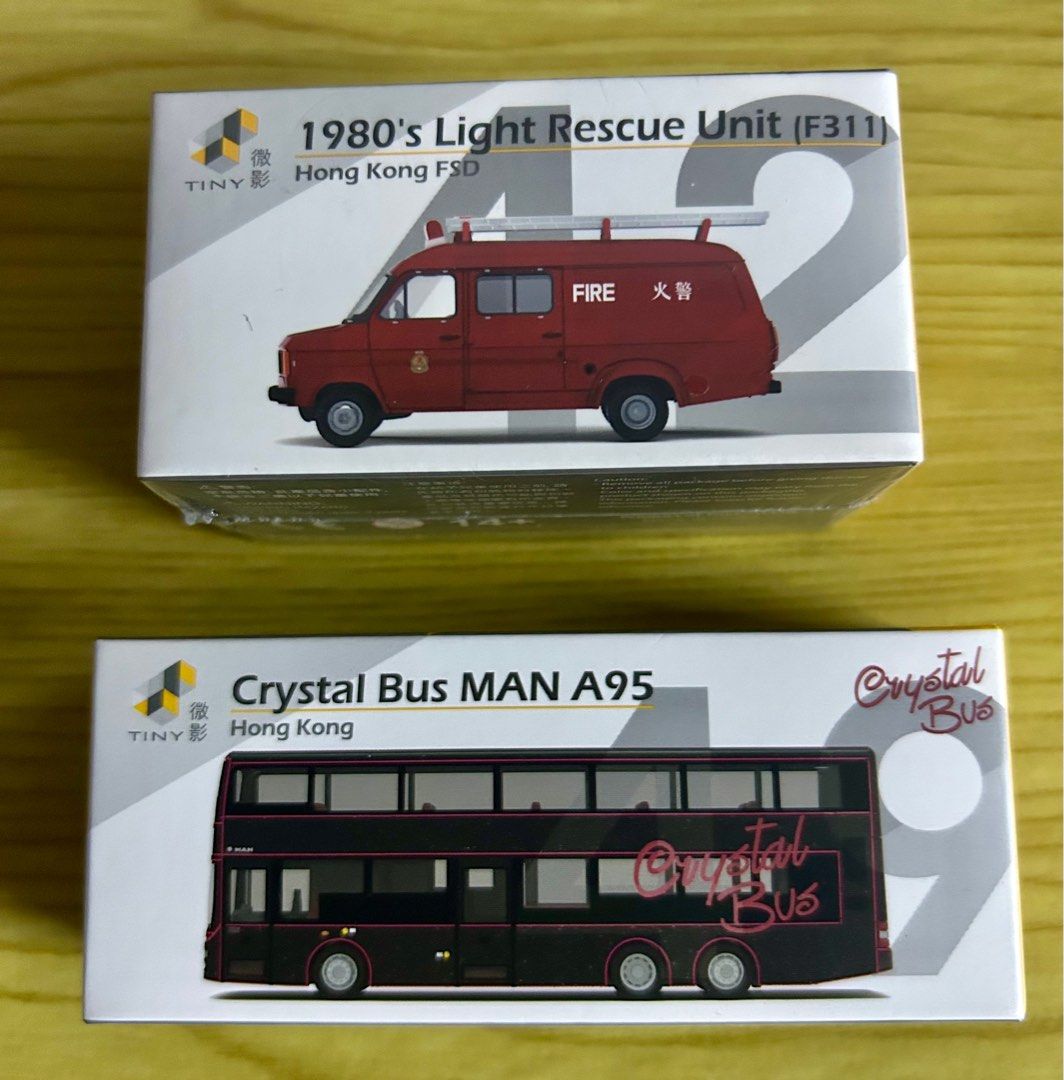 Tiny HK assorted. (Category: Vehicle & Diecast Models) located in Singapore. Submitted by findoutmore (Listing ID 1332226765, Image 1). Description: Selling: Crystal Bus MAN A95 - $20 (unwrap) 1980’s Light Rescue Unit (F311) - $25 (still in packaging, wrapped) If keen, PM me. .
