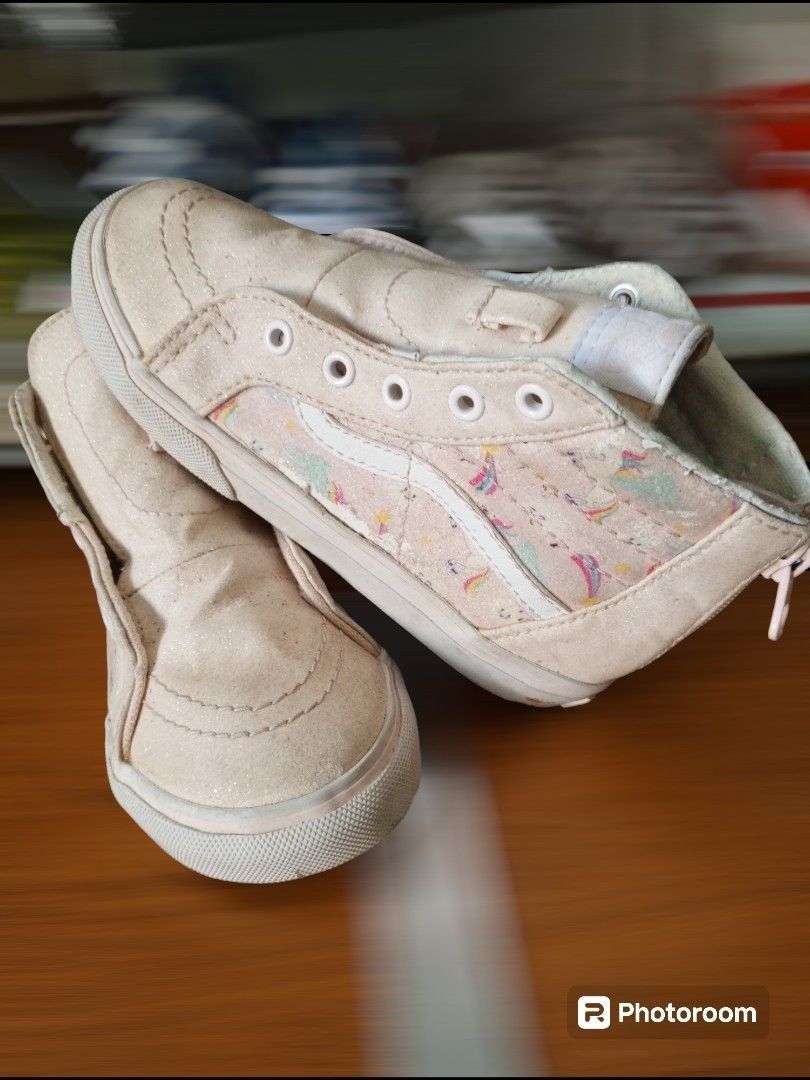 Vans Toddler High Top Zip Back Unicorn Rainbow Peach Sparkle Shoes