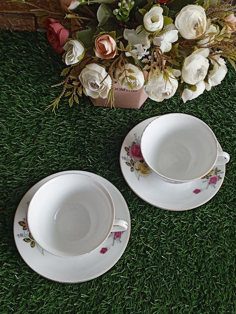 Vintage used cawan yellow pink rose collection 70s, cantik Dan ...
