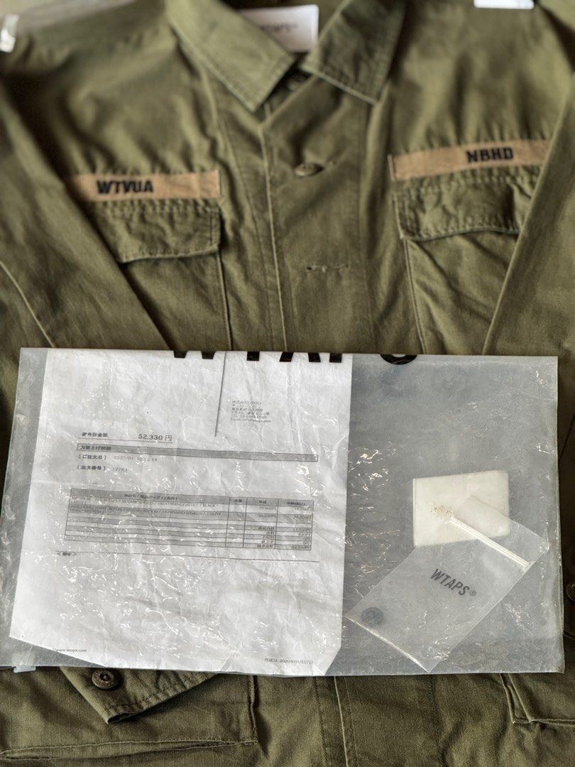 WTAPS x NEIGHBORHOOD JUNGLE LS OLIVE, Fesyen Pria, Pakaian