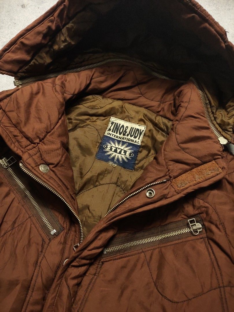 Zino Judy Vintage Brown Coffee Hooded Mens Quilted Parka Fesyen Pria Pakaian Baju Luaran di Carousell
