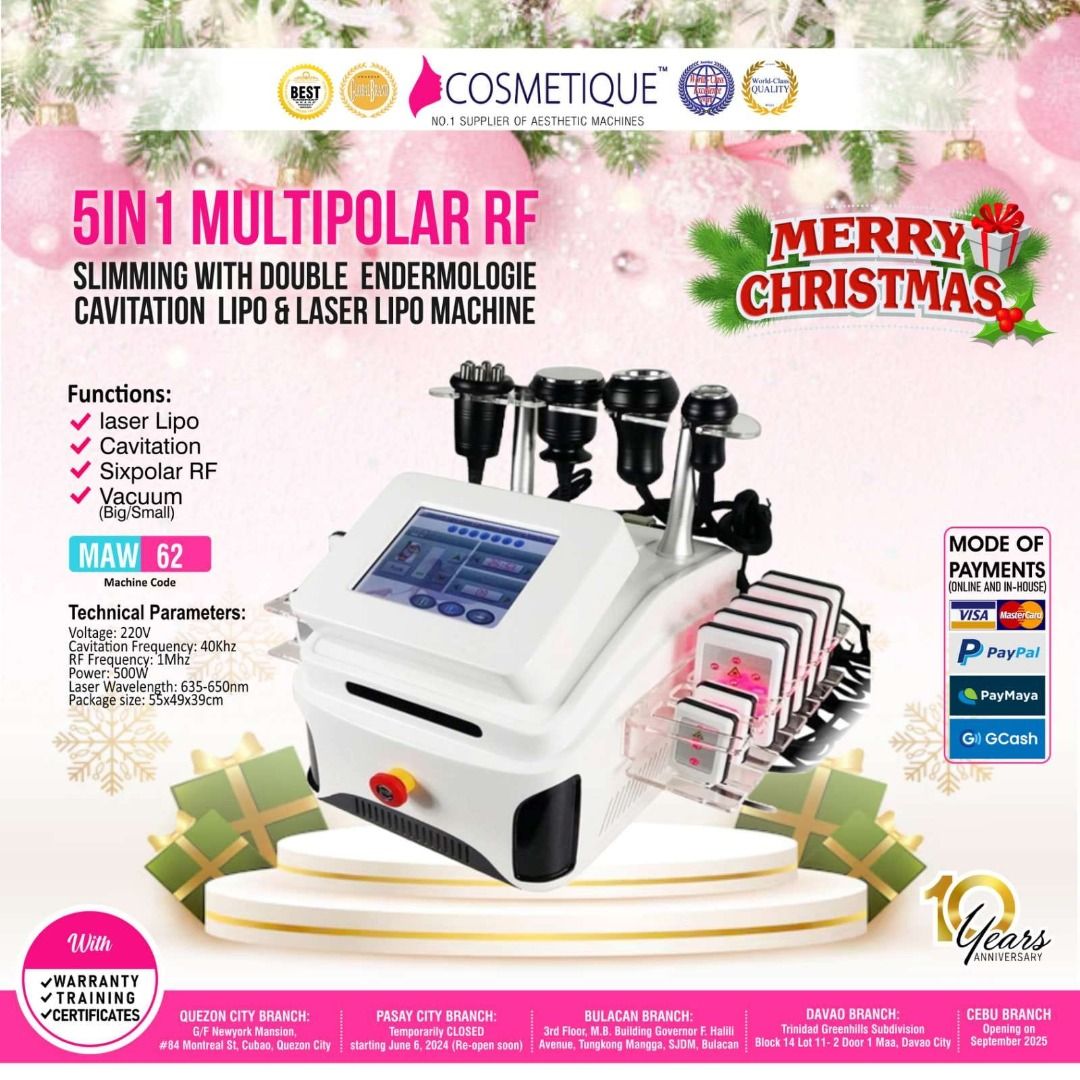 5 in 1 Multipolar RF Slimming Machine With Doudble Endermologie (Category: Face Care) located in Quezon City. Submitted by mlacosmetiquenoime (Listing ID 1332285076, Image 1). Description: .