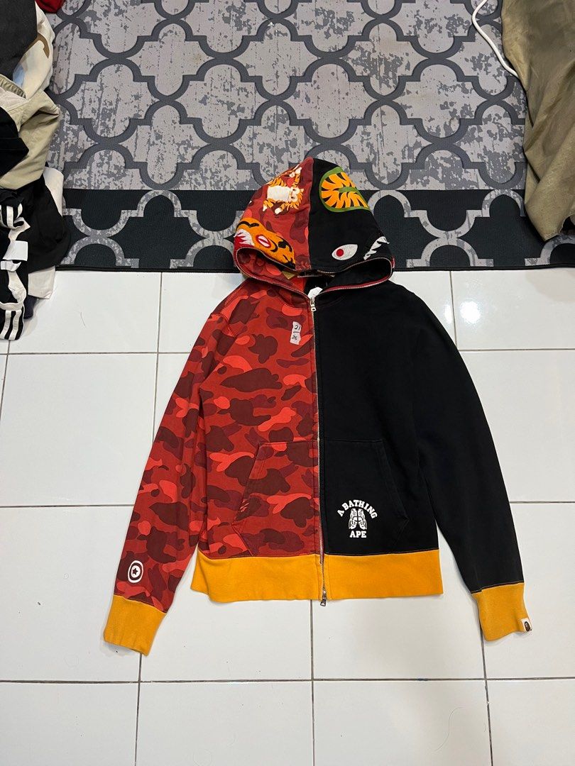 BAPE CAMO TIGER SHARK HALF FULLZIPPER HOODIE