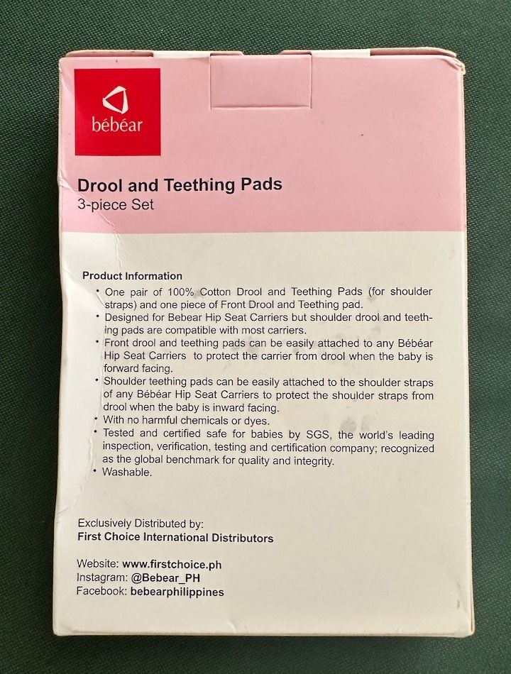 Bebear Drool and Teething Pad (Category: Carriers & Slings) located in Manila. Submitted by pearleee (Listing ID 1332439780, Image 2). Description: BRAND NEW IN BOX One pair of 100% Cotton Teething Pads (for shoulder straps) and one piece of Front teething pad. Front teething pad is only compatible with Bébéar Mesh Plus Hip Seat Carriers,Bébéar Aluminum Hip Seat Carriers and Bébéar aX Foldable Hip Seat Carriers. Front teething pads can be easily 