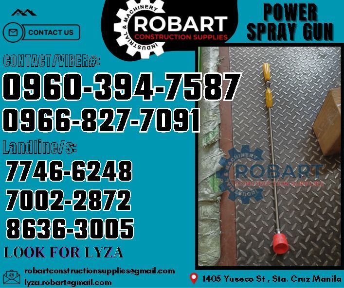 Best & Strong Power Sprayer Gun (Category: Construction Tools & Equipment) located in Manila. Submitted by lyzarobart11 (Listing ID 1332336531, Image 1). Description: Best & Strong Power Sprayer Gun Code: B26-1 𝑹𝑶𝑩𝑨𝑹𝑻 𝑪𝑶𝑵𝑺𝑻𝑹𝑼𝑪𝑻𝑰𝑶𝑵 𝑺𝑼𝑷𝑷𝑳𝑰𝑬𝑺 𝒪𝒻𝒻𝒾𝒸𝑒 𝒜𝒹𝒹𝓇𝑒𝓈𝓈: 𝟣𝟦𝟢𝟧 𝒴𝓊𝓈𝑒𝒸𝑜 𝒮𝓉. 𝒮𝓉𝒶 𝒞𝓇𝓊𝓏 𝑀𝒶𝓃𝒾𝓁𝒶 ꜱᴇɴᴅ ᴜꜱ ᴍᴇꜱꜱᴀɢᴇ ꜰᴏʀ ɪɴQᴜɪʀɪᴇꜱ ‼️ ‼️ ɢʟᴏʙᴇ: (0966-827-7091) ꜱᴍʀᴛ - (0960-394-7587) ᴠɪʙʀ - (0960-394