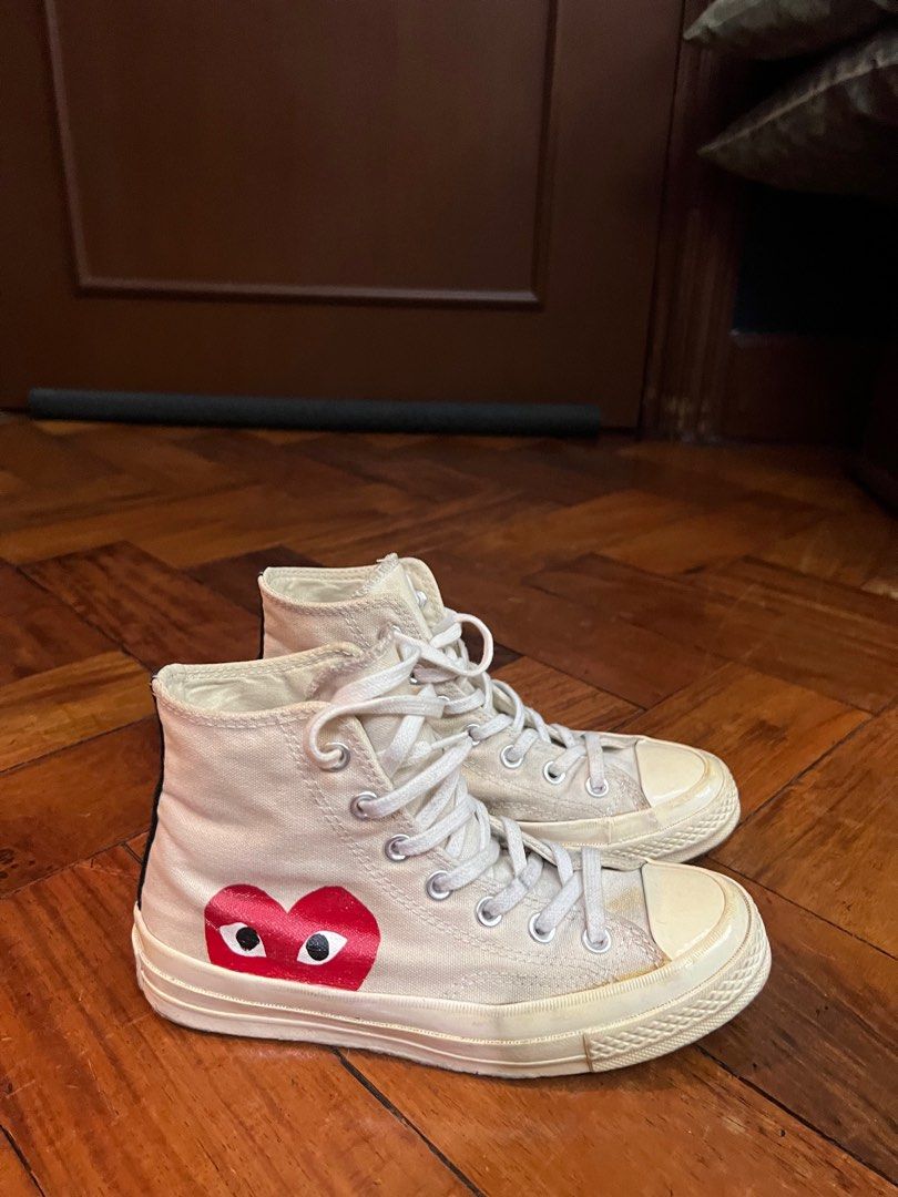 Comme De Garcon High Cut Sneakers (Category: Sneakers) located in Manila. Submitted by mompreneur_declutterd (Listing ID 1332407031, Image 1). Description: Bought for 8.6K from the comme de garcon store in rockwell Needs cleaning only but still in a good condition.