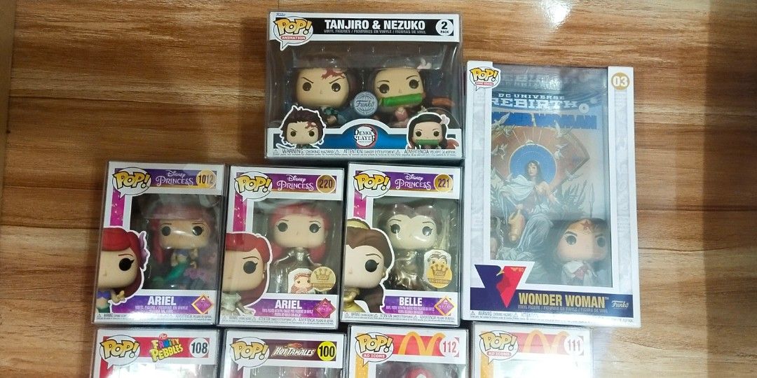 funko pop (Category: Designer & Blind Box Toys) located in Muntinlupa City. Submitted by grayfox05 (Listing ID 1332412583, Image 3). Description: for sale funko pop wonder woman..sold ariel regular...sold ariel gold exclusive edition...sold belle gold exclusive edition...sold pdeng set po sa disney princess disney princess set 3pcs...sold captain america...1300 pesos fruity pebbles...1200 pesos hot tamales...1200 pesos mc nuggets set 2pcs...1500 