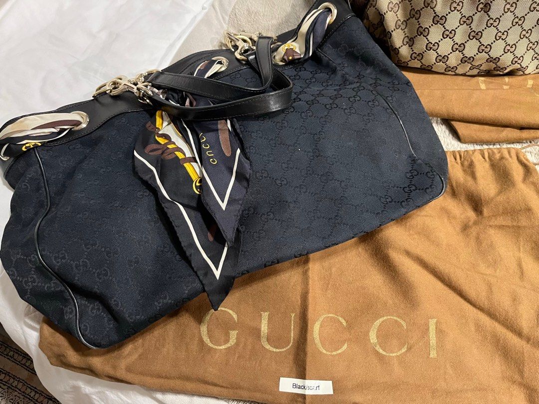 Gucci Black Positano Monogram with scarf Luxury Bags Wallets on Carousell