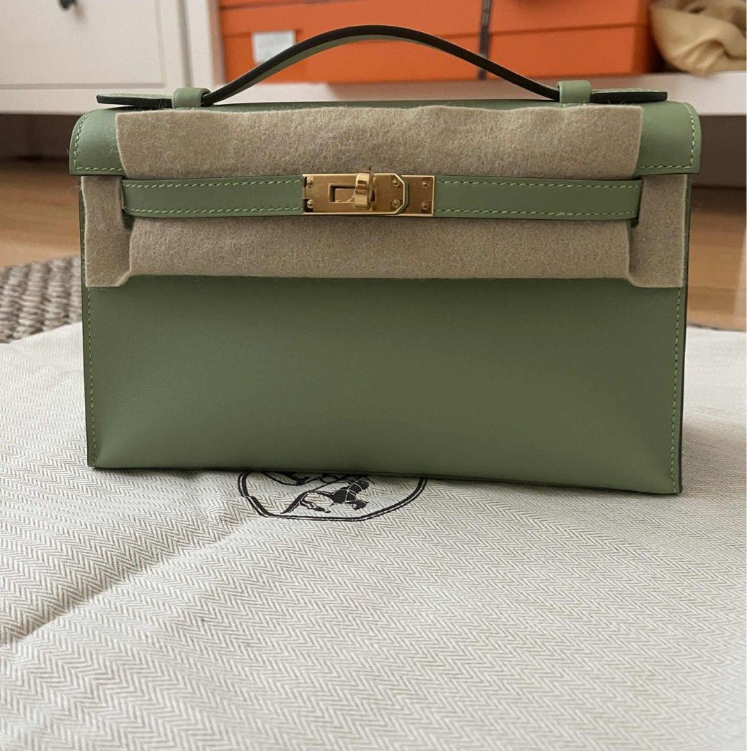 Hermes Kelly Pochette Vert Criquet Swift GHW 24102304 Luxury Bags Wallets on Carousell