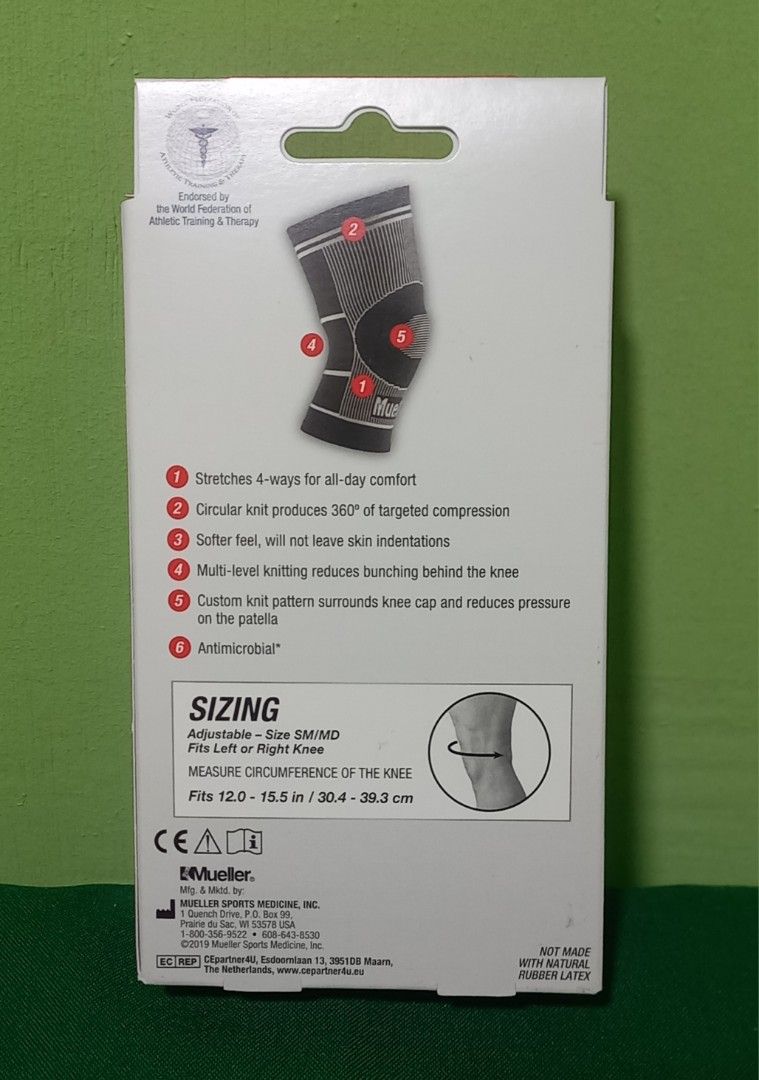 Mueller 4-Way Stretch Knee Support US quality 🇺🇸 (Category: Braces, Support & Protection) located in Marikina City. Submitted by entropymarketing (Listing ID 1332342628, Image 2). Description: Mueller 4-Way Stretch Knee Support Brandnew Imported from.USA Php 2,195.00 Stay active and comfortable with 360-degree compression. Unique 4-way stretch supports your sore, weak, and/or injured knees. Fits 12.0 to 15.5 in (30.4-39.3cm) 👉 Stretches 4 ways