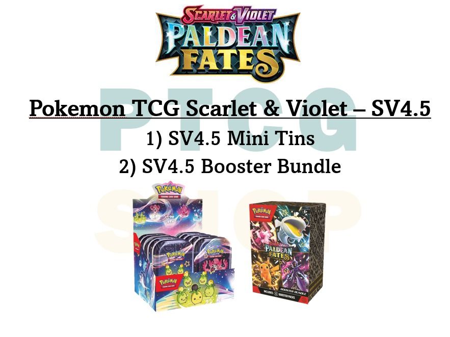 pokemon paldean fates 5-pack mini tins + 4 promo cards TCG: Scarlet and Violet: Fates: MINI-TINS Display : Toys & Games Each mini tins contains 2 Paldean Fates booster packs Pokemon TCG: SV4.5 Paldean Fates