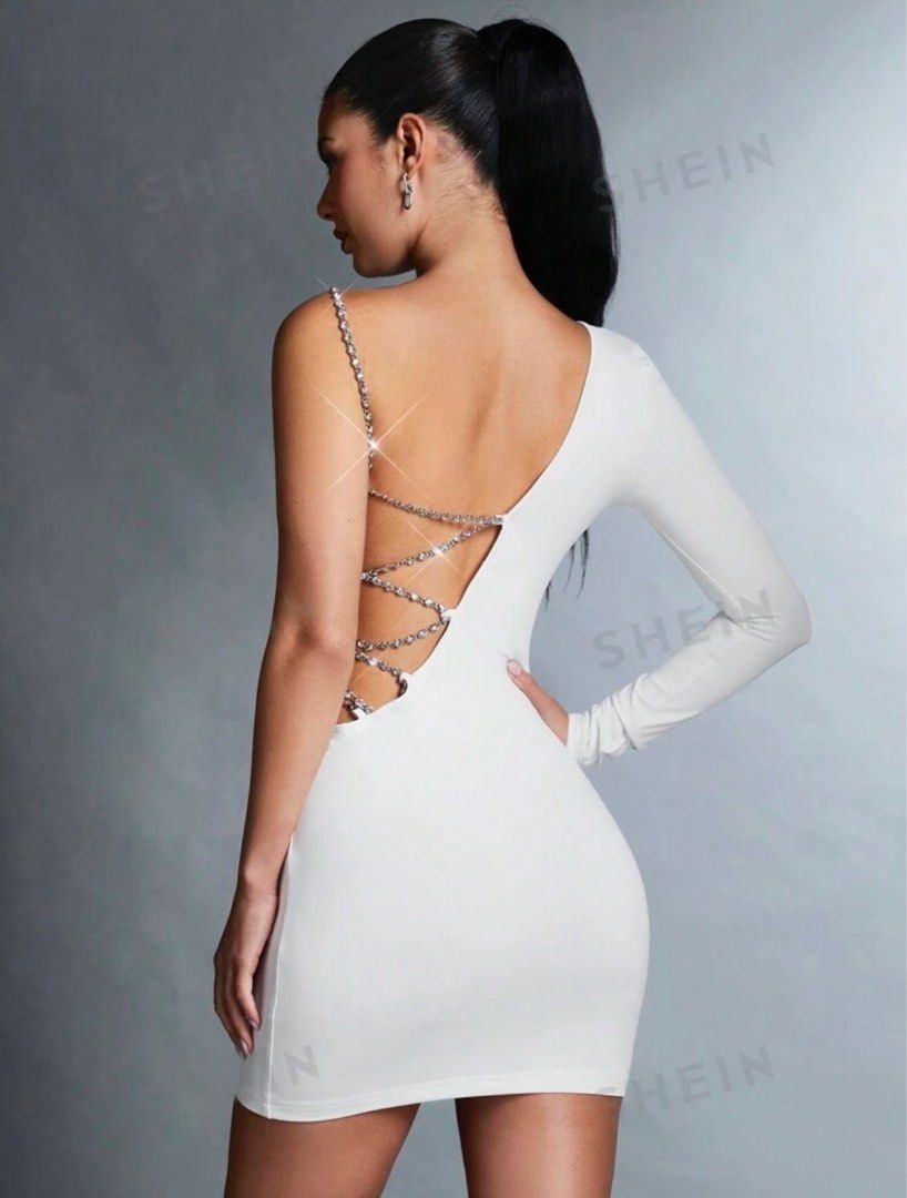 Rhinestone white bodycon dress, Women's Fashion, Dresses Sets