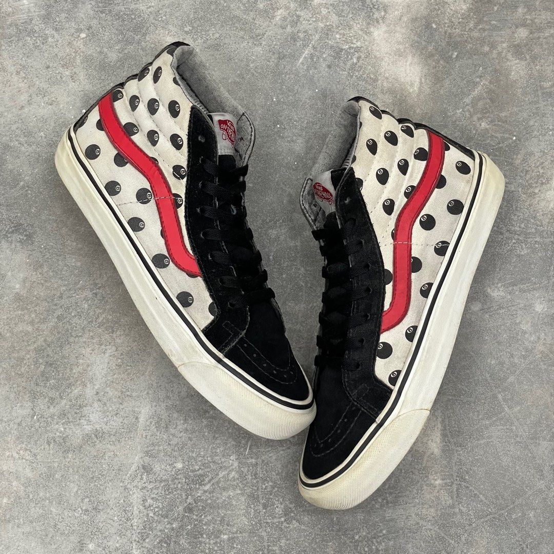 Stussy x Vans Vault Sk8 Hi LX 8 Ball UK8 US9 White Red Rare Men s Fashion Footwear Sneakers on Carousell
