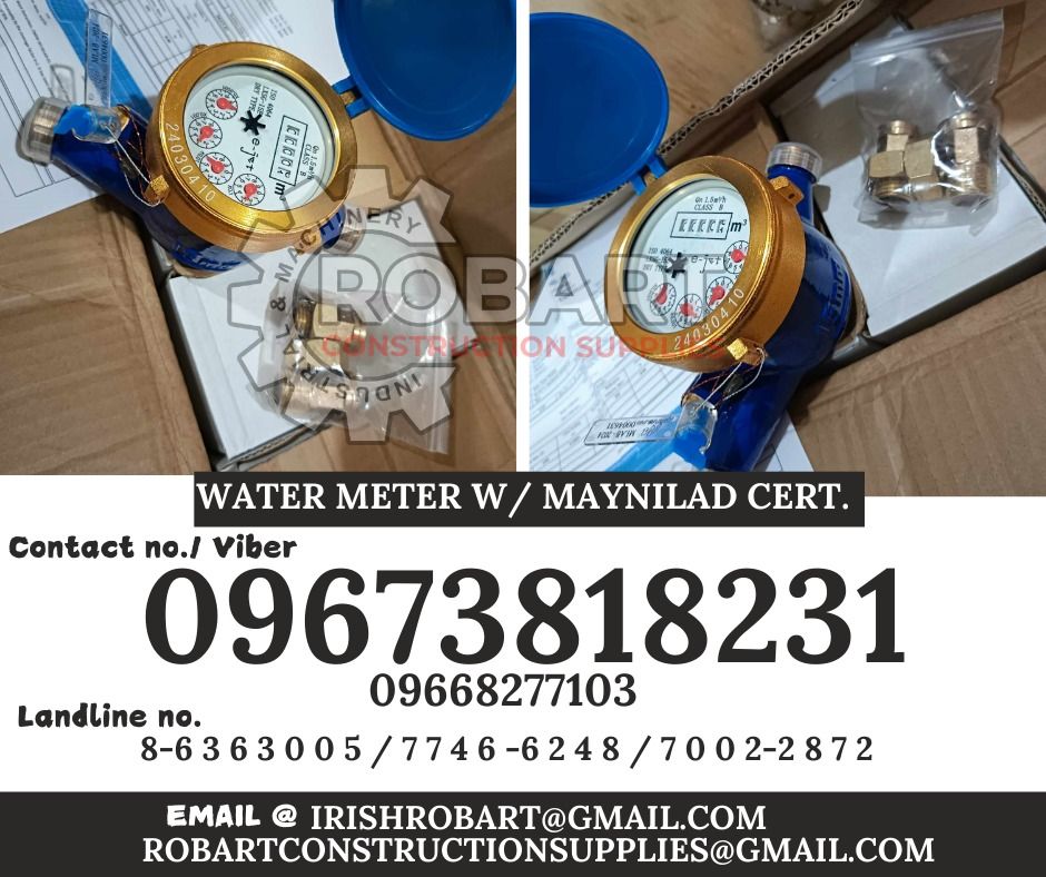 Water Meter w/ Maynilad Cert. (Category: Construction Tools & Equipment) located in Manila. Submitted by irishrobart_22 (Listing ID 1332364006, Image 1). Description: Water Meter w/ Maynilad Cert. Brand: E-Jet Size: 1/2" SEND US MESSAGE FOR INQUIRIES ‼️‼️ LOOK FOR IRISH ROBART VBR : 0 9 6 7 3 8 1 8 2 3 1/ 0 9 6 7 3 8 1 8 2 3 4 LANDLINE 8-6 3 6 3 0 0 5 / 7 7 4 6 -6 2 4 / 7 0 0 2-2 8 7 2 GMAIL: I R I S H R O B A R T @ G M A I L . C O M Office Addre