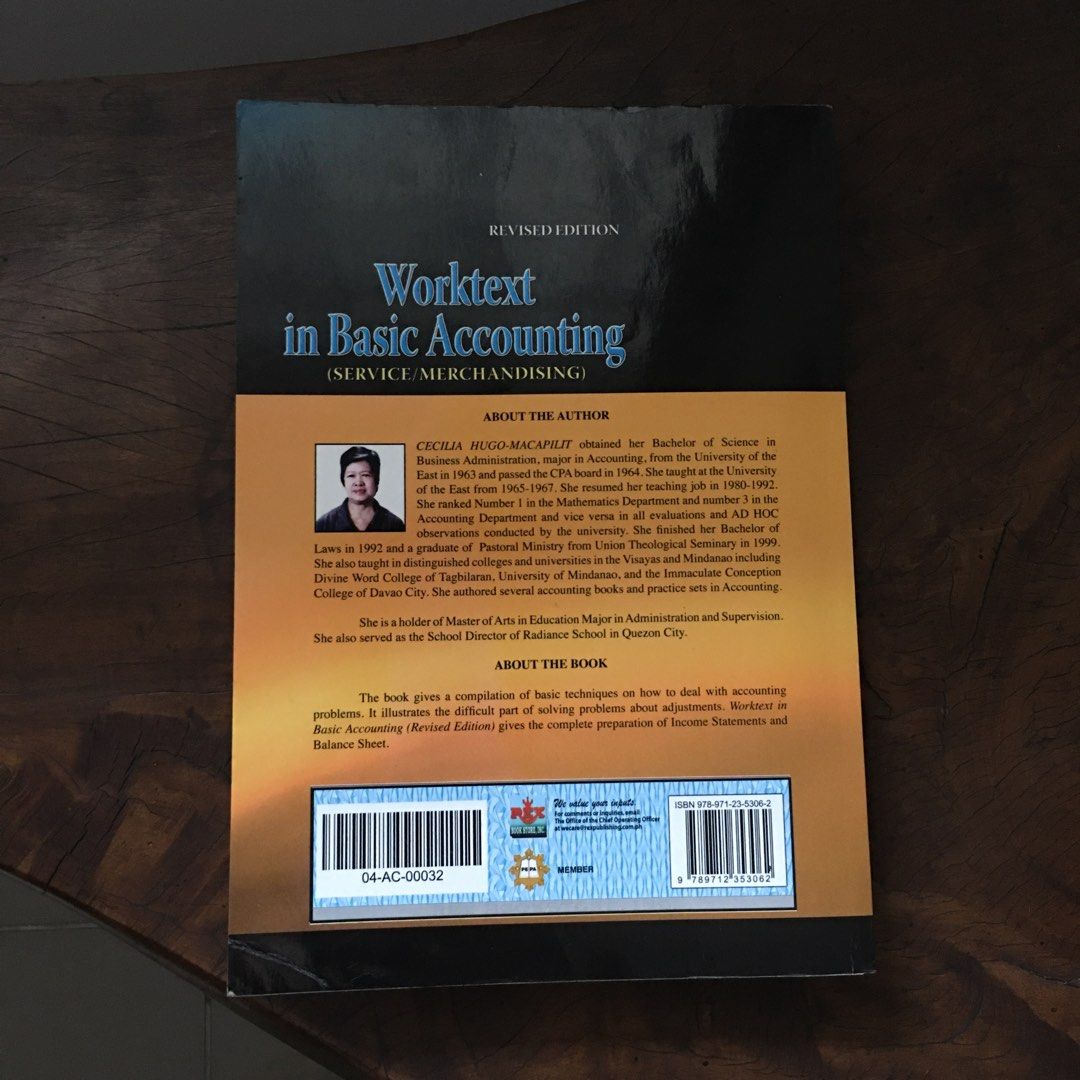 Worktext In Basic Accounting Service Merchandising by Cecilia Hugo Macapilit (Category: Textbooks) located in Quezon City. Submitted by jcycle02 (Listing ID 1332290109, Image 2). Description: Torn pages: 23-26 ; 67-72.
