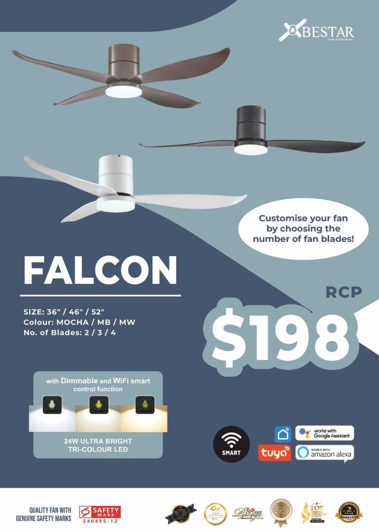 (Climate voucher OK)Bestar falcon dc smart ceiling fan with light ...
