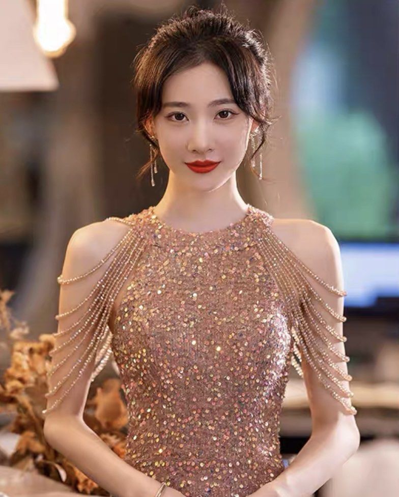 Champagne color sequin evening dress, Women's Fashion, Dresses & Sets, Evening  dresses & gowns on Carousell