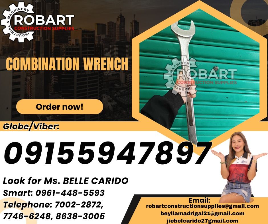 Combination Wrench (Category: Construction Tools & Equipment) located in Manila. Submitted by bellarobart (Listing ID 1332516665, Image 1). Description: Combination Wrench Size: 46mm 𝑹𝑶𝑩𝑨𝑹𝑻 𝑪𝑶𝑵𝑺𝑻𝑹𝑼𝑪𝑻𝑰𝑶𝑵 𝑺𝑼𝑷𝑷𝑳𝑰𝑬𝑺 Office Address: 1405 Yuseco St. Sta Cruz Manila SEND US MESSAGE FOR INQUIRIES ‼️ ‼️ Glb/Vibr: 0915-594-7897 Smrt: 0961-448-5593 Landline: (7746-6248 / 7002-2872) 𝓛𝓞𝓞𝓚 𝓕𝓞𝓡 𝓑𝓔𝓛𝓛𝓔 🔵 100% Trusted Supplie