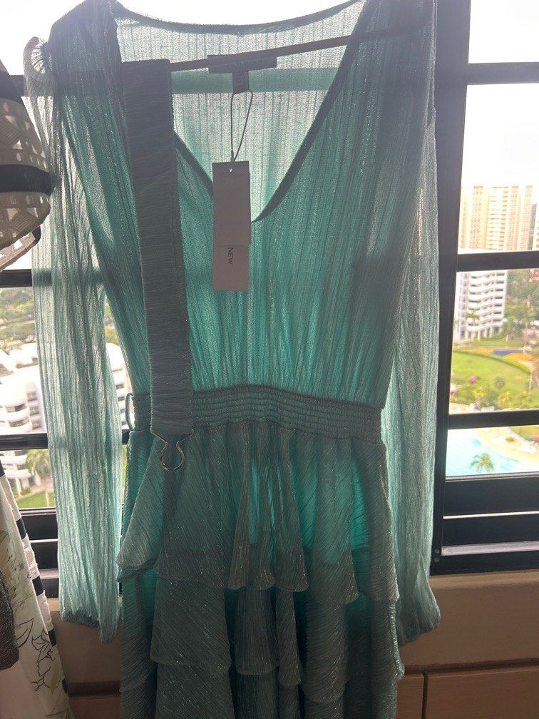 slim fit dress slacks Rent Forever New Long Sleeve Tie Waist Mini Dress In Green