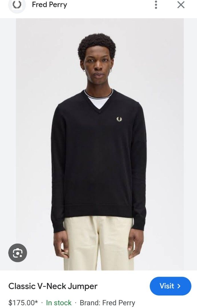 Fred perry v neck black sweater Men s Fashion Tops Sets Formal Shirts on Carousell