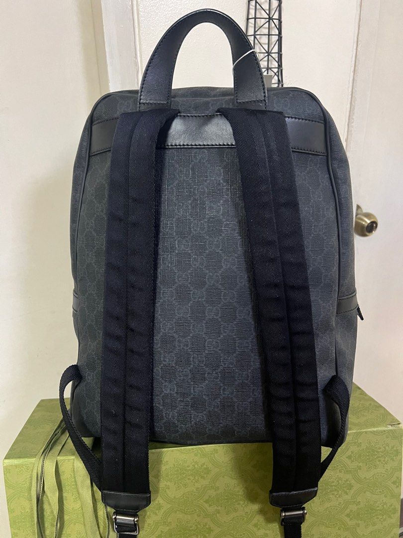 Gucci black GG Supreme backpack (Category: Luxury Bags & Wallets) located in Quezon City. Submitted by DZignersbyZsa (Listing ID 1332519503, Image 2). Description: Authentic Gucci GG Black supreme backpack for men Excellent condition Comes with authenticity card/certificate Controllato, box and paperbag 💯% Guaranteed Original .