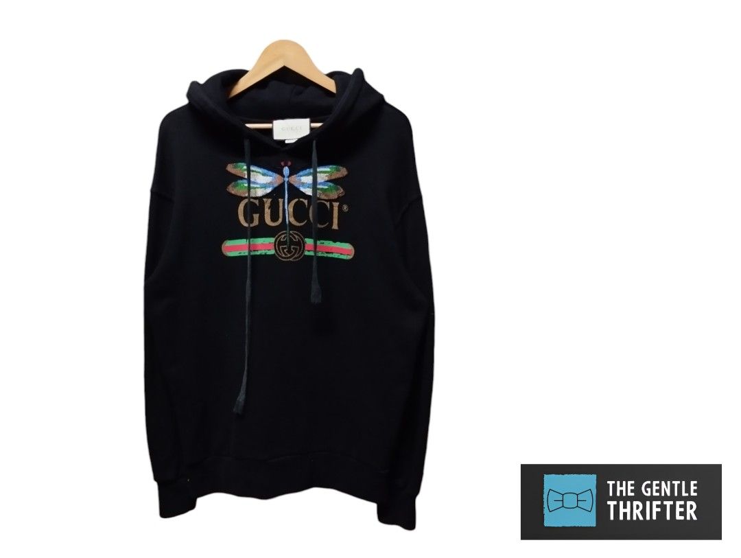Gucci Dragonfly Embroidered Black Hoodie Luxury Apparel on Carousell