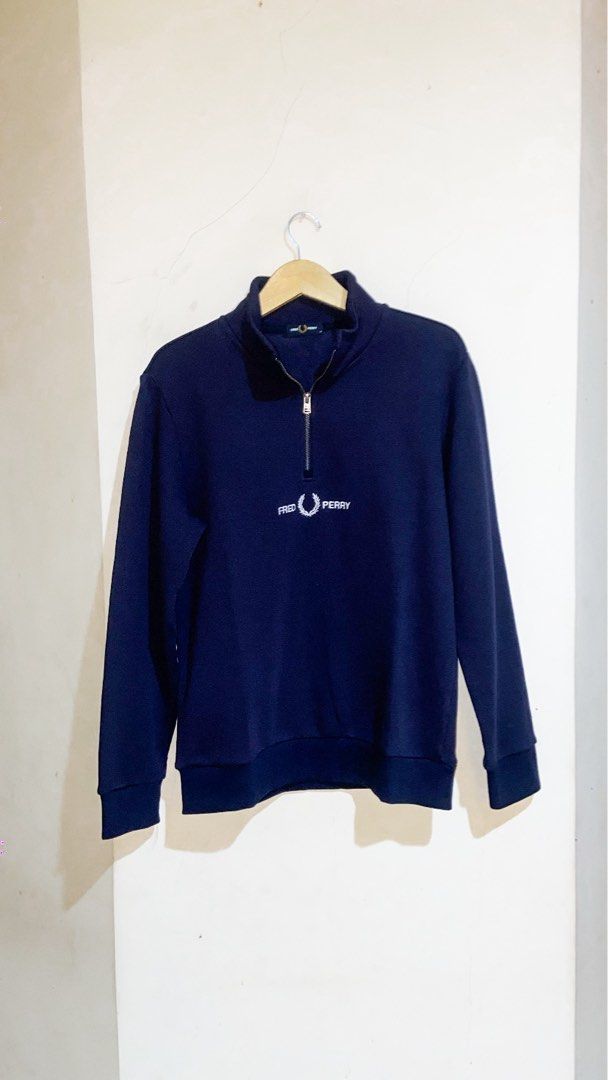 Jaket Hoodie Quarter Halfzip Fred Perry Navy