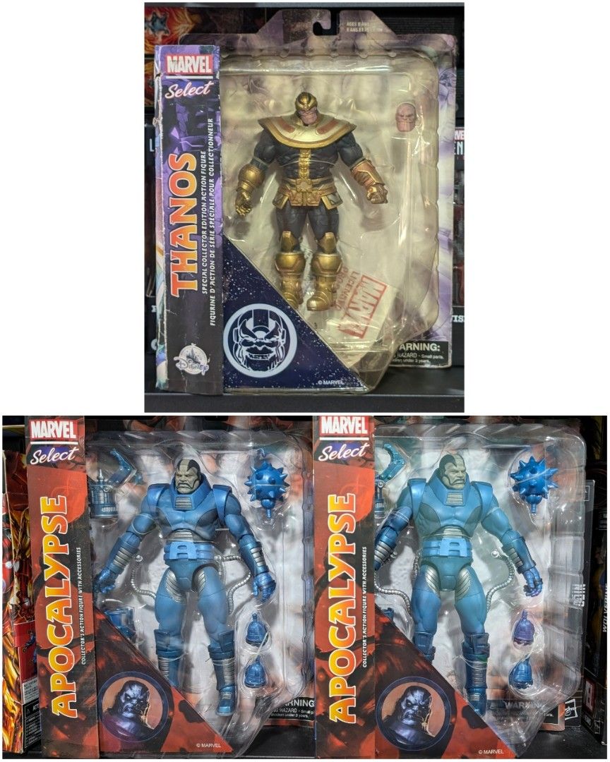 Marvel Select Thanos Apocalypse (Category: Figurines & Statues) located in Mandaluyong City. Submitted by 4bma_toys (Listing ID 1332454824, Image 1). Description: ✓Please read the details carefully ✓Cross-posted ✓Sealed Disney Exclusive Thanos - 1500 (6/10 packaging) SOLD ✓Sealed Apocalypse - 2500 each (9/10 packaging) •Mode of Payment: BDO, BPI, or Gcash •Note: 3 days reservation only. (Unless paid in full) •Can be delivered thru: -Lalamove, Gra